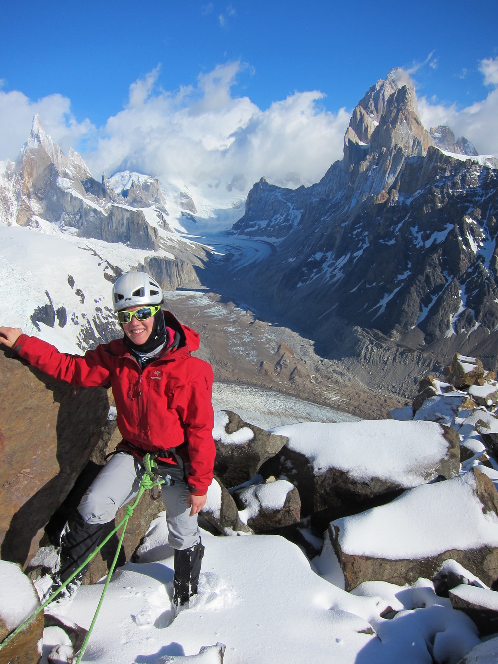 En route the summit of Cerro Solo with Cerro Torre and Fitz Roy in the background. 