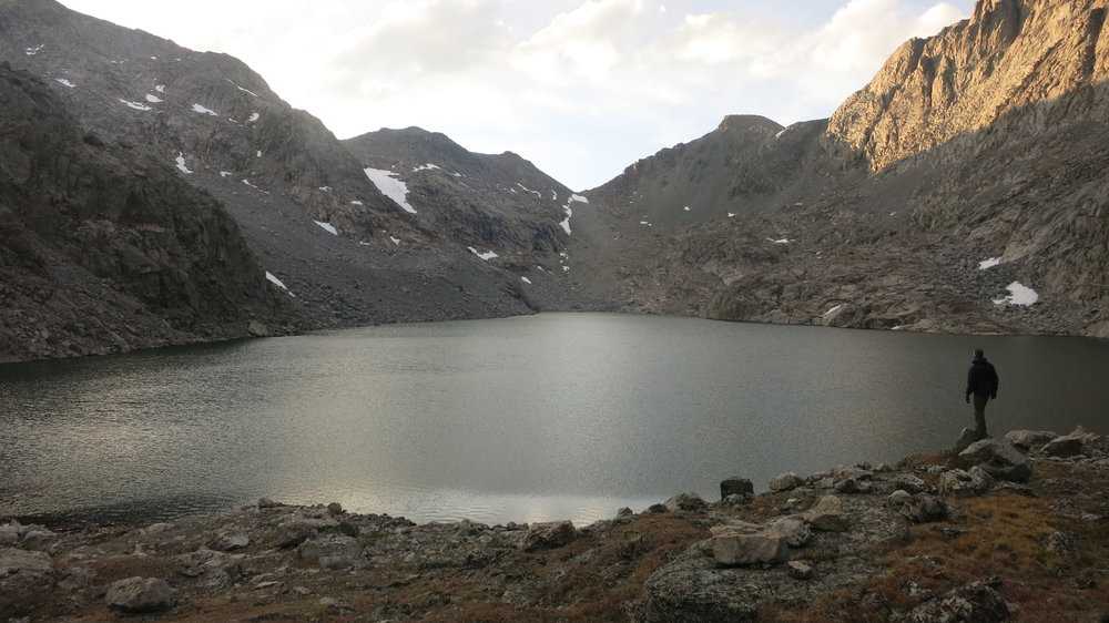 Near our Campsite at Alpine Lakes Basin.  Alpine Lakes Pass is the low point in the middle of the photo.  